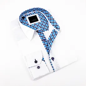 White Button Down Shirt W/Blue Plaid Trim