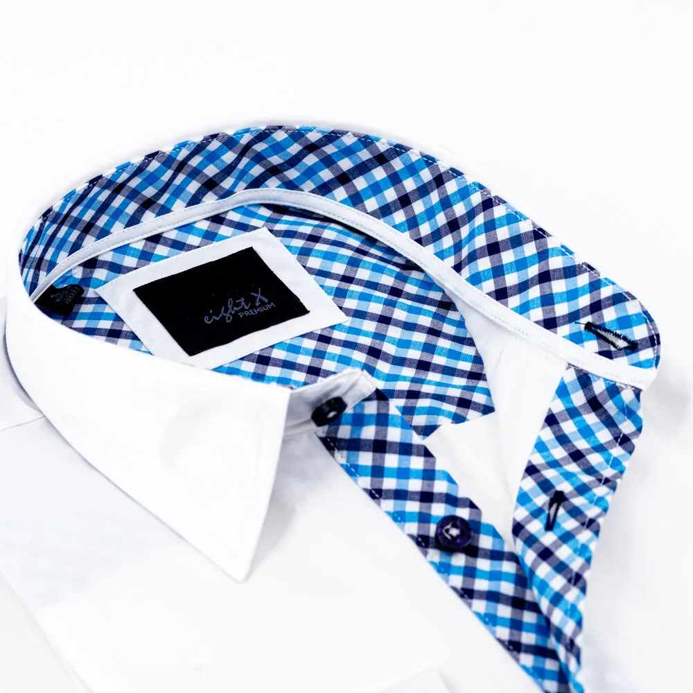 White Button Down Shirt W/Blue Plaid Trim