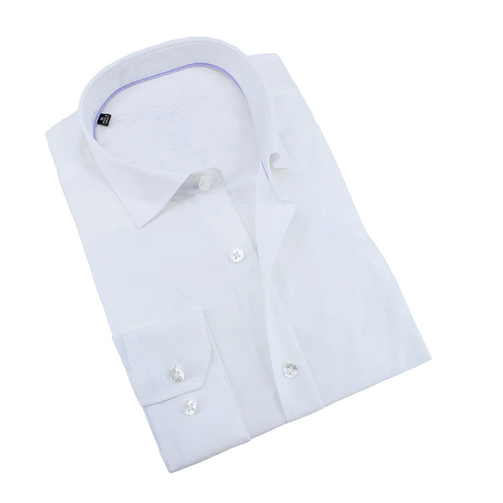 White Jacquard Shirt With Lilac Trim