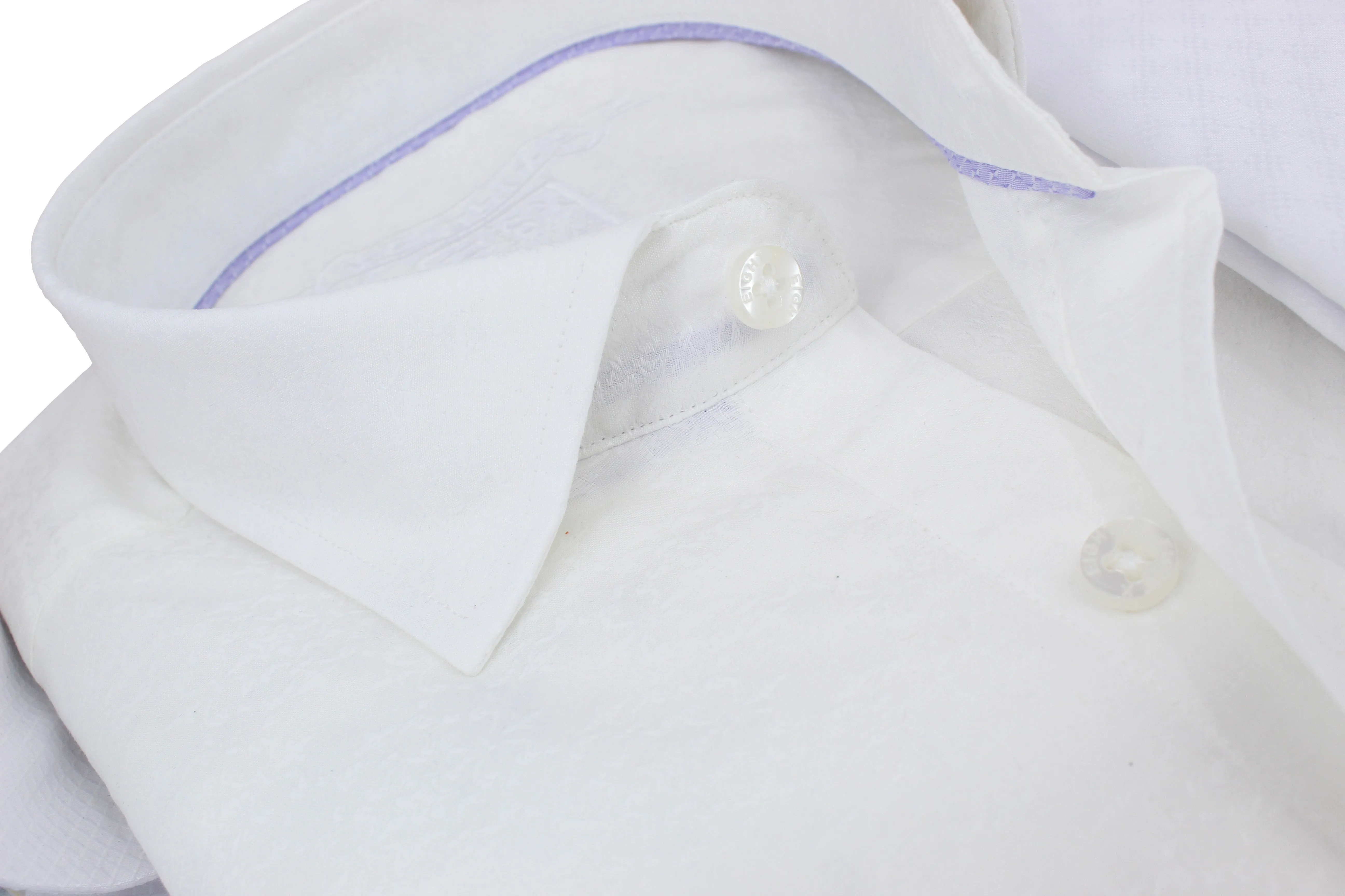 White Jacquard Shirt With Lilac Trim