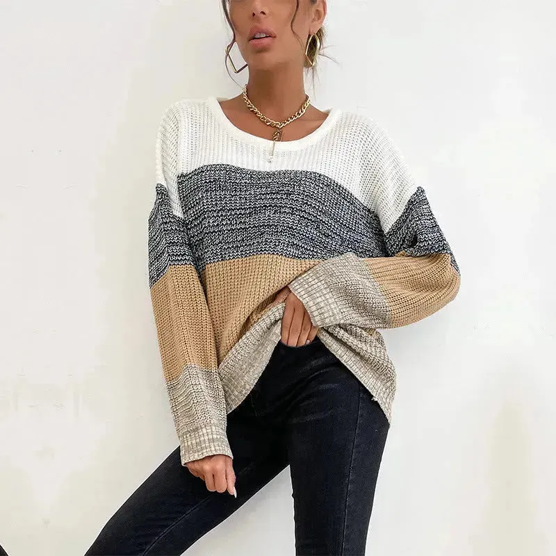 Winter Jacquard Knitted Pullover Sweater Tops for Women