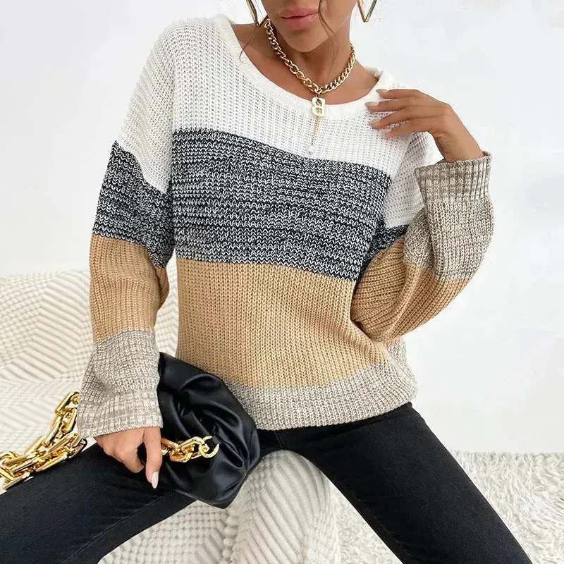 Winter Jacquard Knitted Pullover Sweater Tops for Women