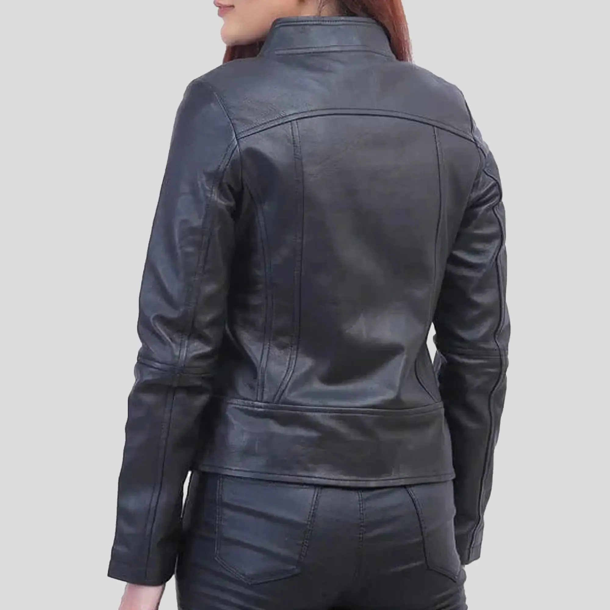 Womens Black Biker Leather Jacket