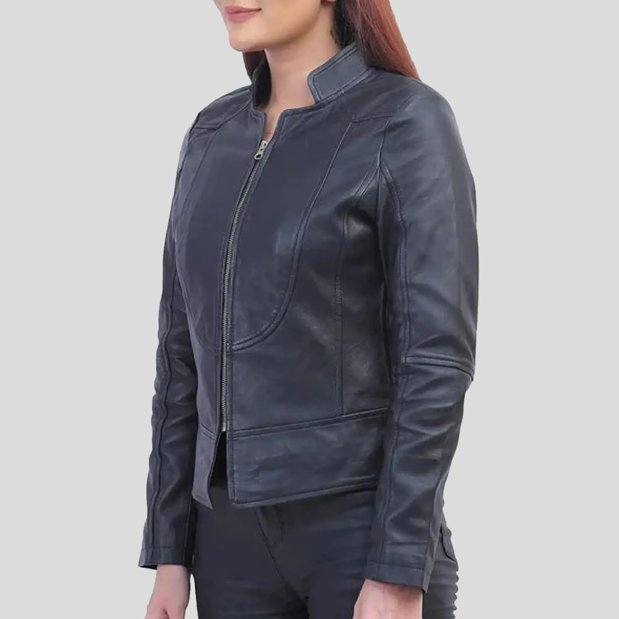 Womens Black Biker Leather Jacket