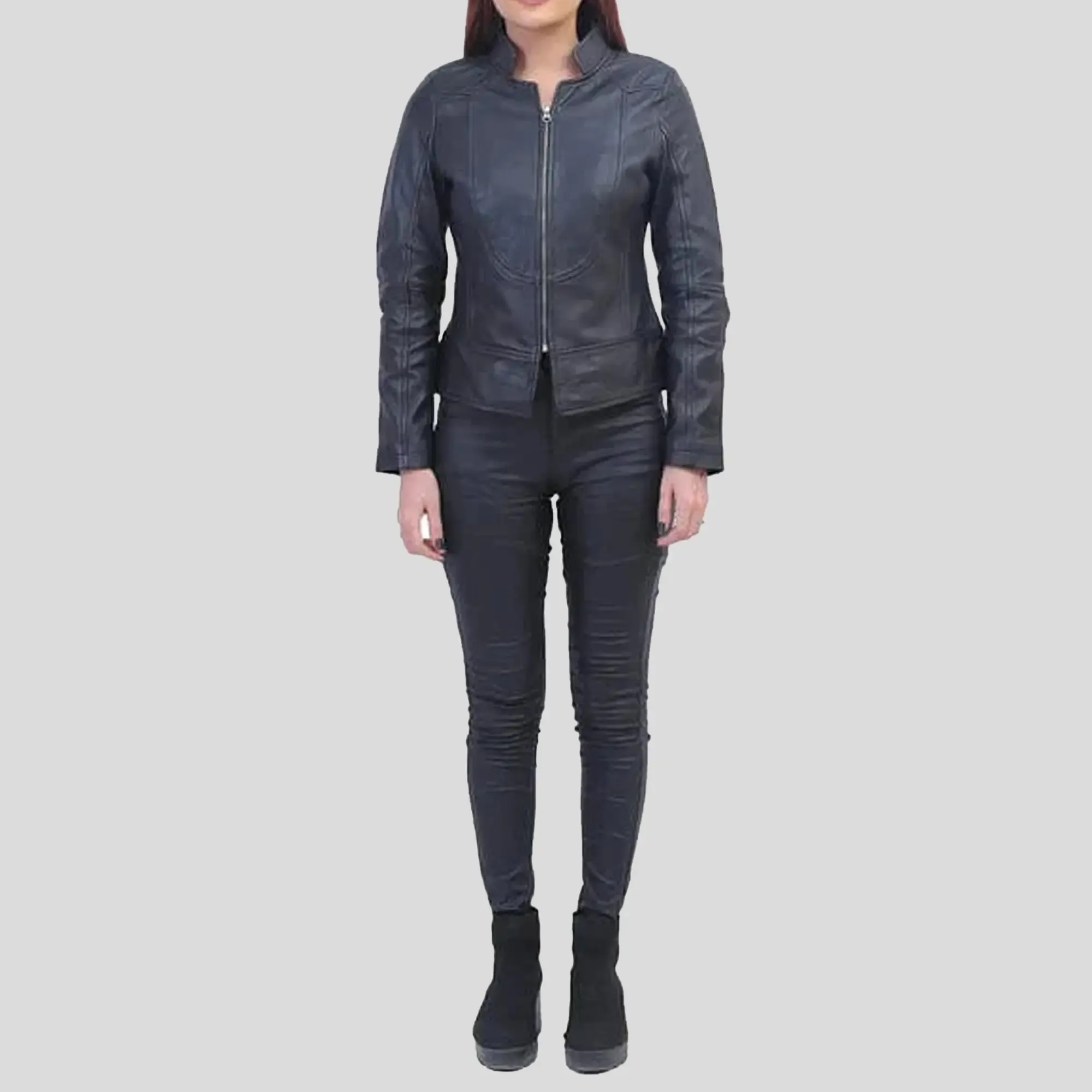 Womens Black Biker Leather Jacket