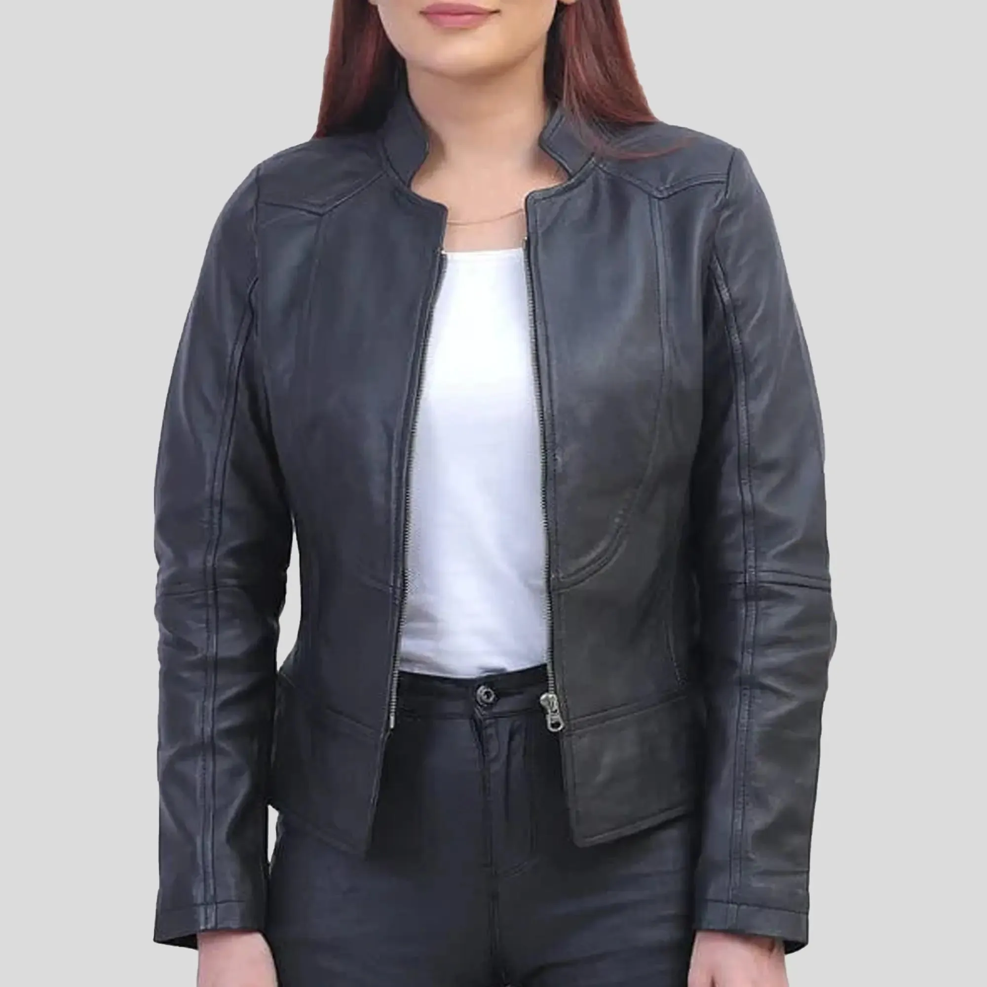 Womens Black Biker Leather Jacket