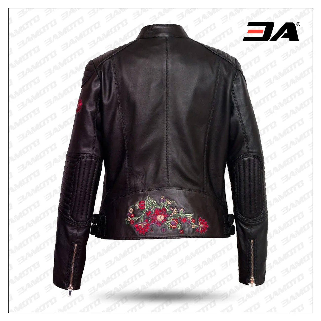 Women’s Black Printed Leather Biker Jacket