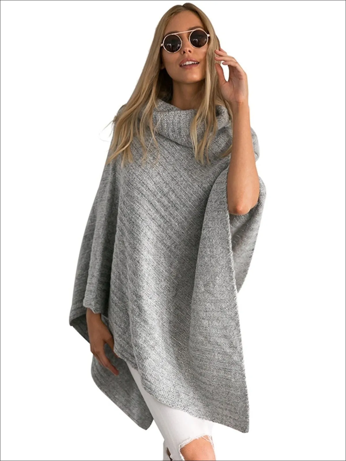 Women's Classic Knit Asymmetrical Poncho Sweater