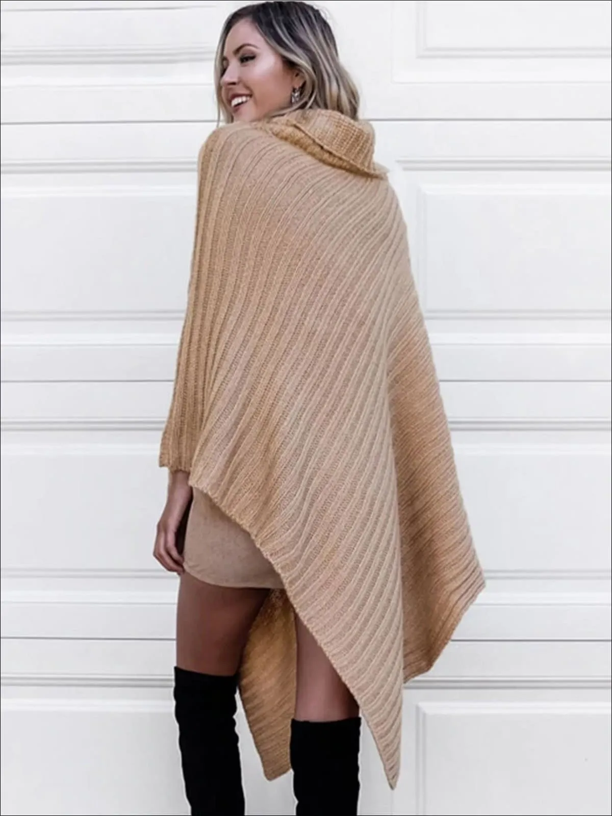 Women's Classic Knit Asymmetrical Poncho Sweater