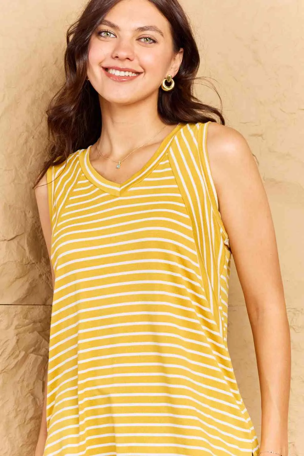 Women's Doublju Talk To Me Full Size Striped Sleeveless V-Neck Top