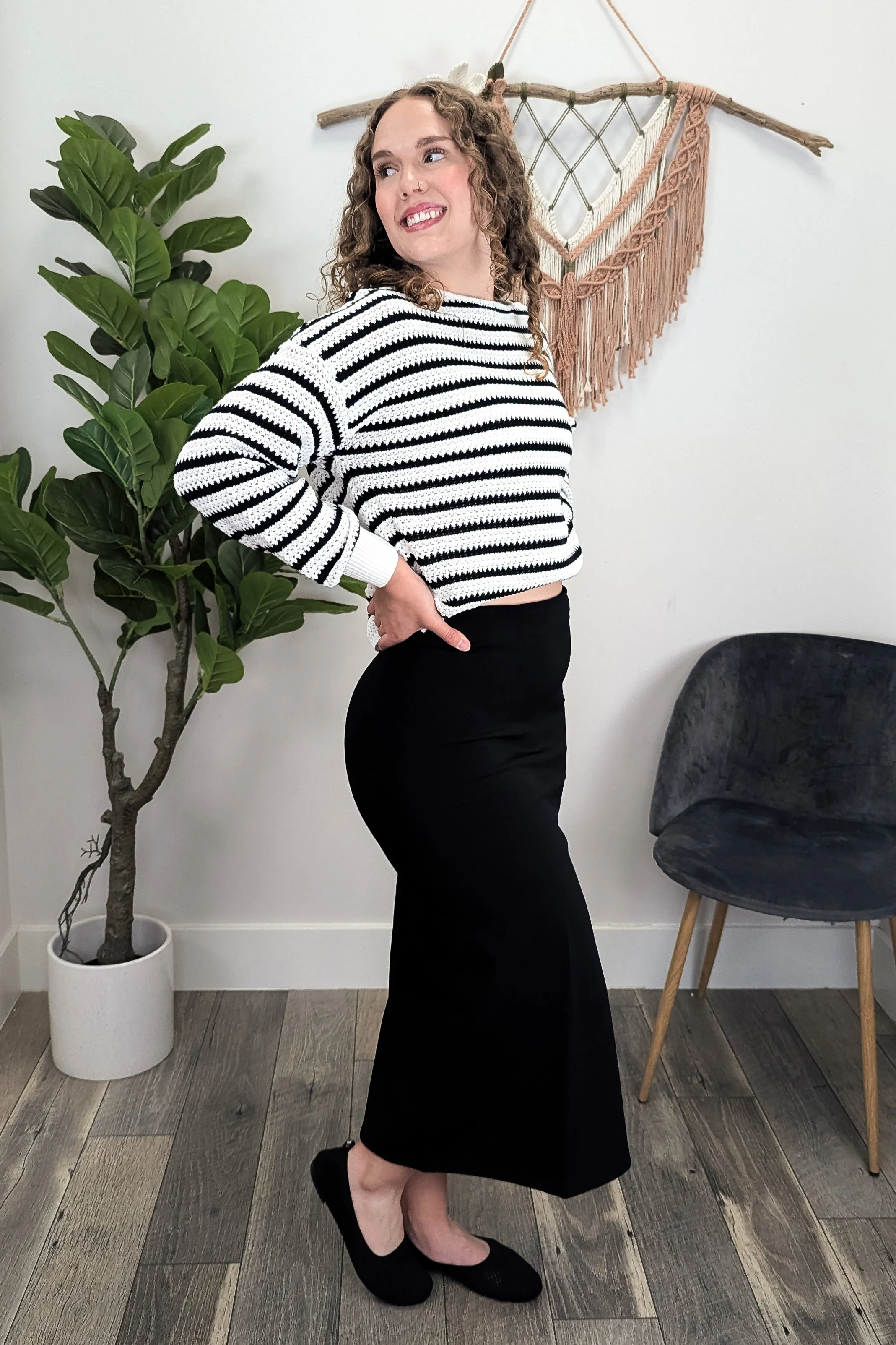 WS Black High Waist Pencil Skirt